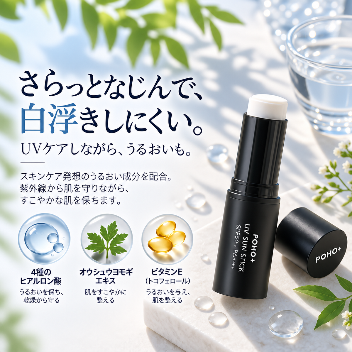 【顔・からだ用】POHO＋ UV CUT スティック SPF50+ / PA++++｜スティックタイプ日焼け止め