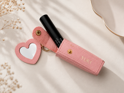 Leather Lip Balm Case (with heart charm) / Case colors: 4 colors available, Name engraving