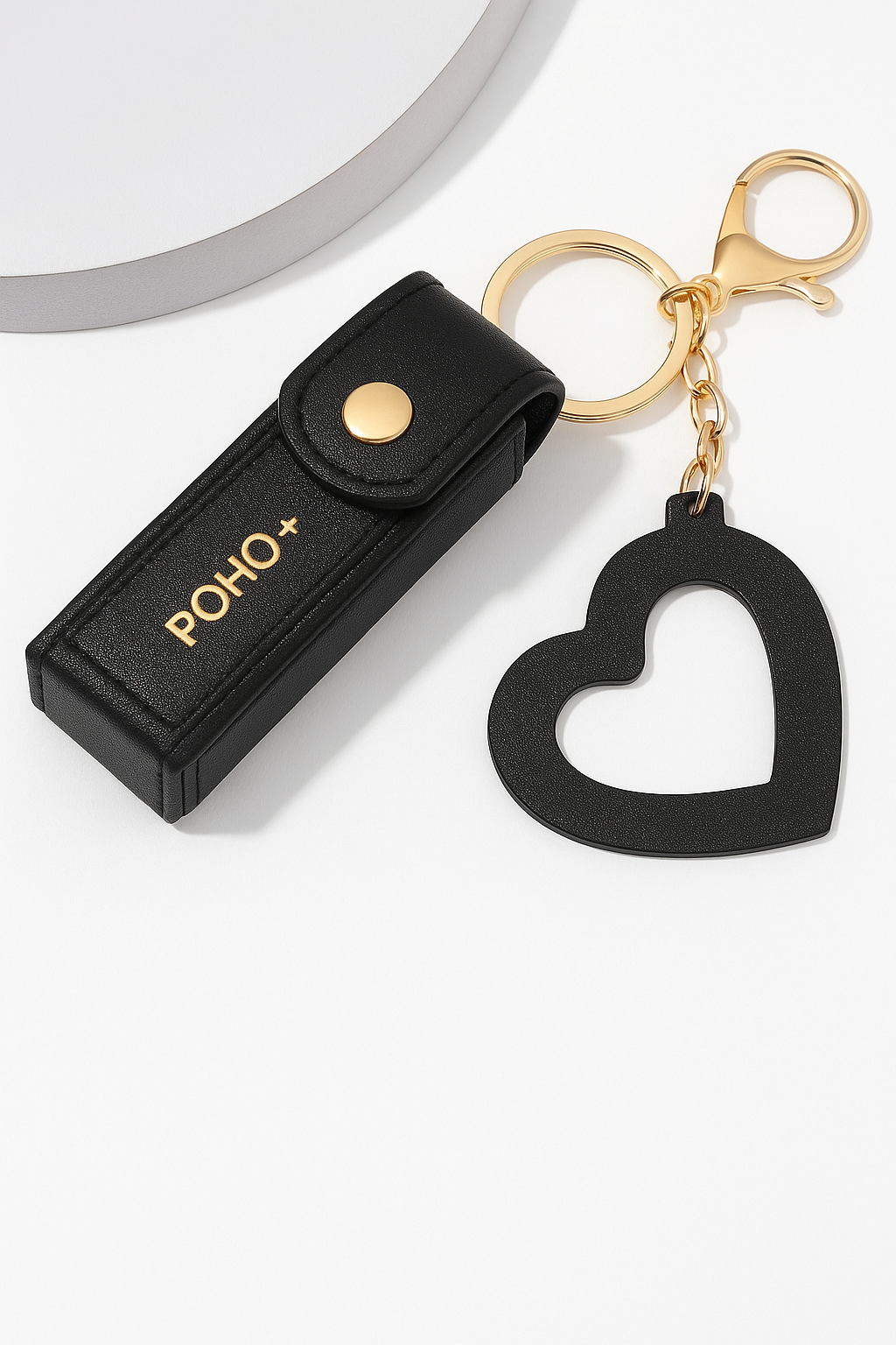 POHO+レザーリップケース【名入れ】|ミラー&ハートチャーム付き POHO+レザーリップケース【名入れ】|ミラー&ハートチャーム付き